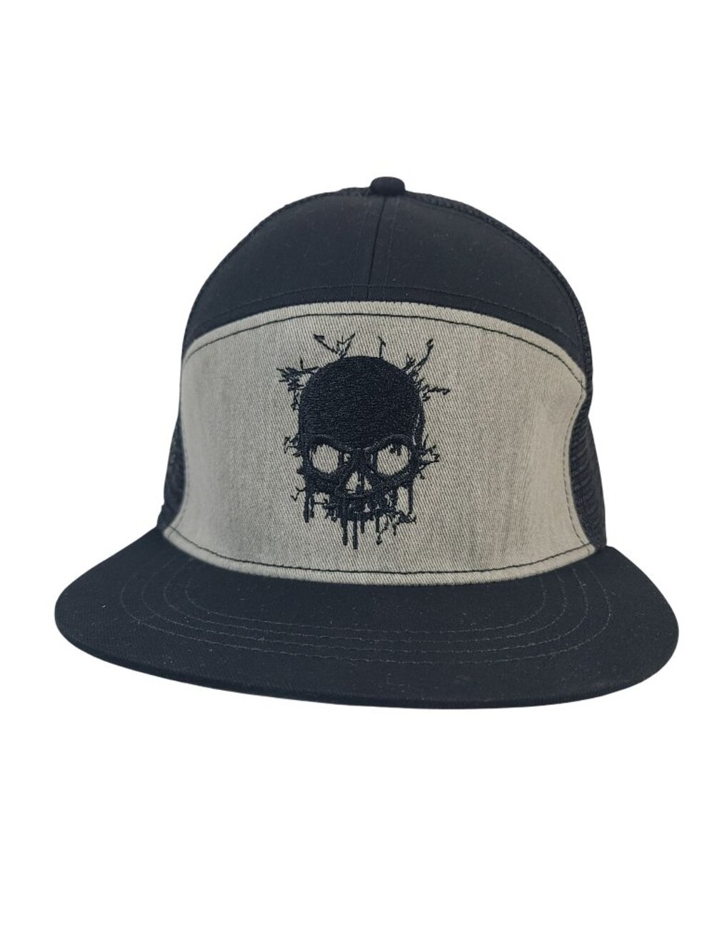 NEW Skull Embroidered Black & Gray Mesh Trucker Hat Snapback Adjustable Unisex